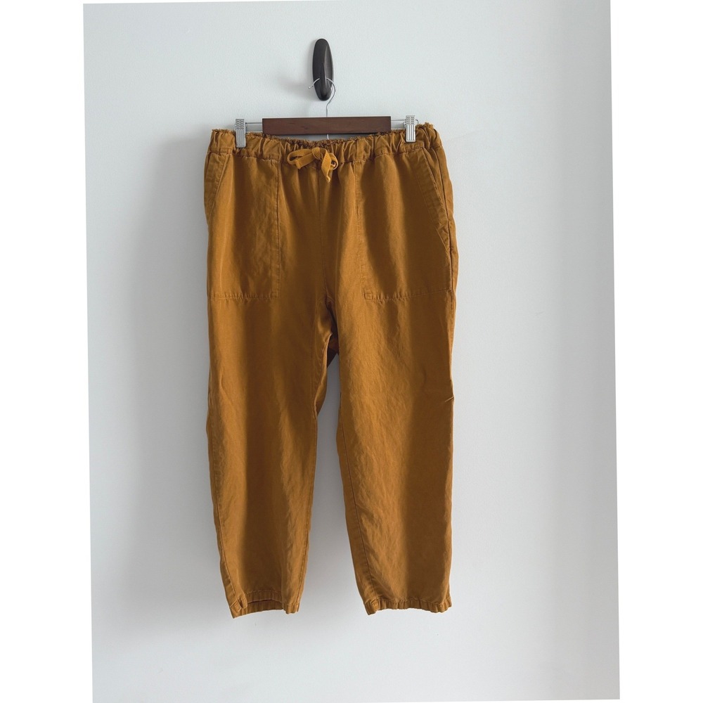 Zara Mustard Ochre Linen Blend Drawstring Track Trousers Pants Women Size XL